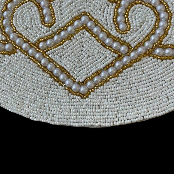 TIRAMISU Handmade Beaded 15in Round Placemat Charger Glam White & Gold NEW - Picture 8 of 16